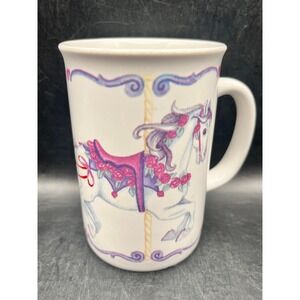 Otagiri Collection Vtg Carousel Horse Ceramic Coffee Mug White Pink 8oz Feminine